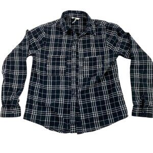 BKE Women's Boyfriend Shirt Medium Long Sleeve Plaid Flannel Black Cotton Top